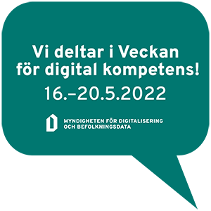 Bannerbild, pratbubbla: Vi deltar också i Veckan för digital kompetens! Veckan för digital kompetens 16.-20.5.2022