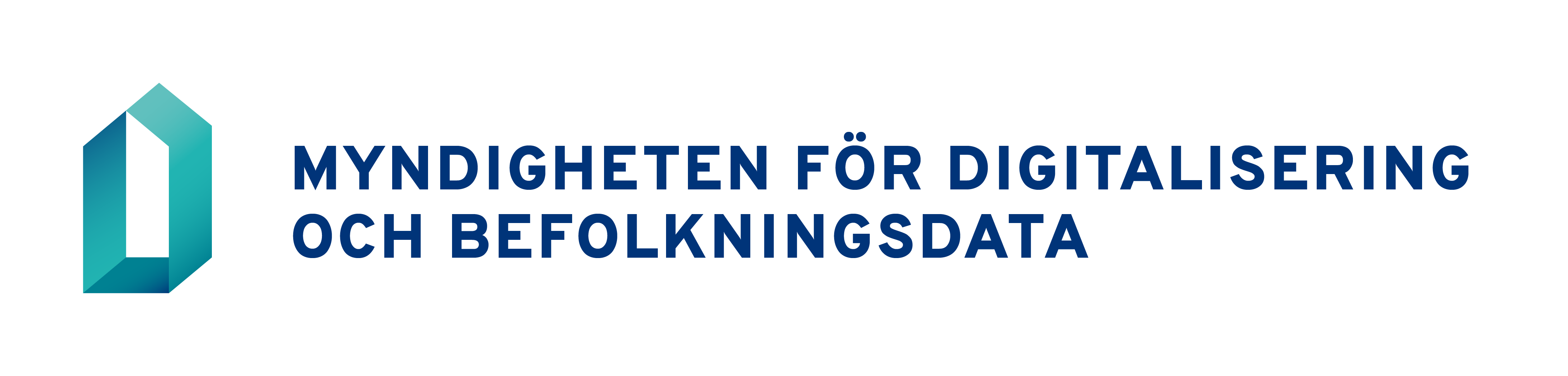 Logotyp: Myndigheten för digitalisering och befolkningsdata. Logotyp på svenska, horisontell