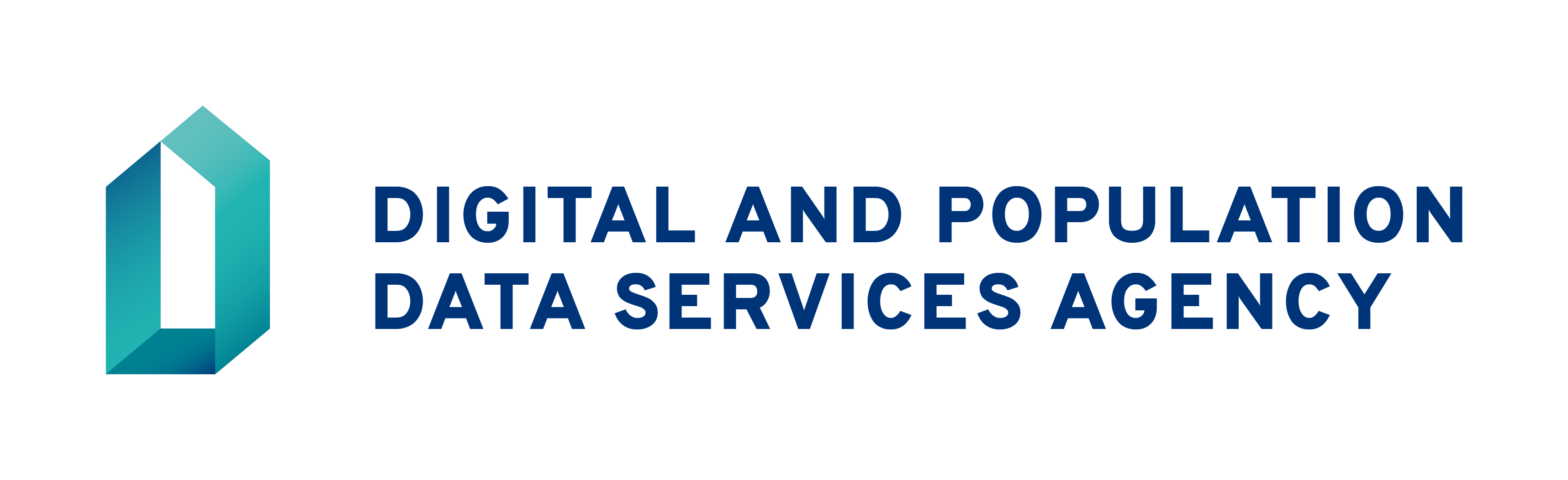 Logotyp: Myndigheten för digitalisering och befolkningsdata. Logotyp på engelska, horisontell